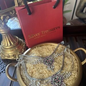 Oxidised pink and green stone anklets